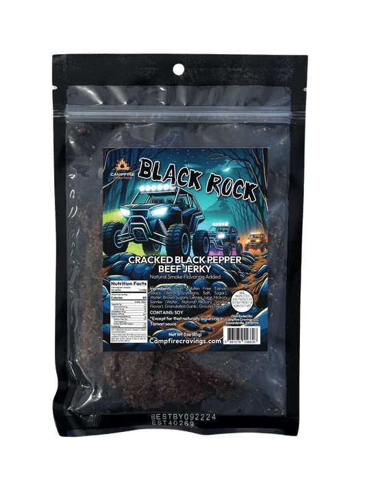 "BLACK ROCK" CRACKED BLACK PEPPER BEEF JERKY - Campfire Cravings -
