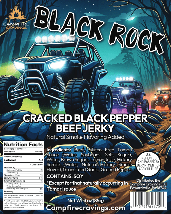 "BLACK ROCK" CRACKED BLACK PEPPER BEEF JERKY - Campfire Cravings -