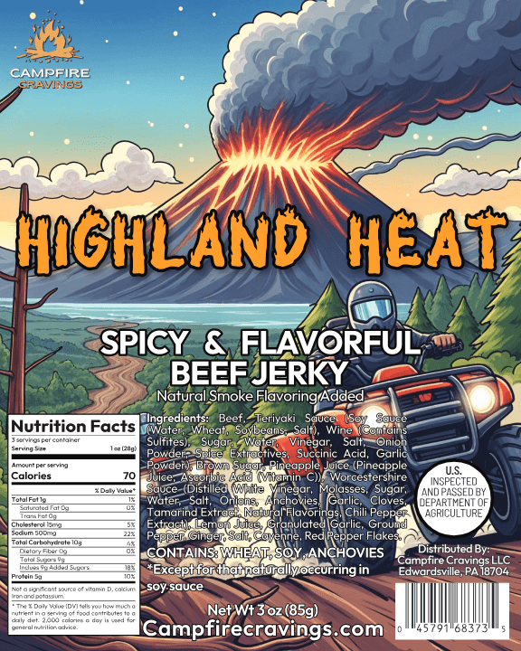 "HIGHLAND HEAT" - SPICY & FLAVORFUL BEEF JERKY - Campfire Cravings -