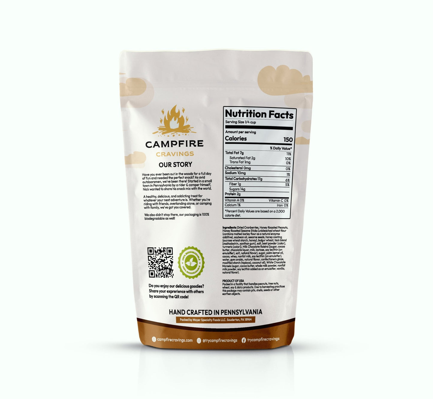 Mud Madness snack mix by Campfire Cravings, featuring a muddy UTV rider on the package with dried cranberries, peanuts, and chocolate pieces.