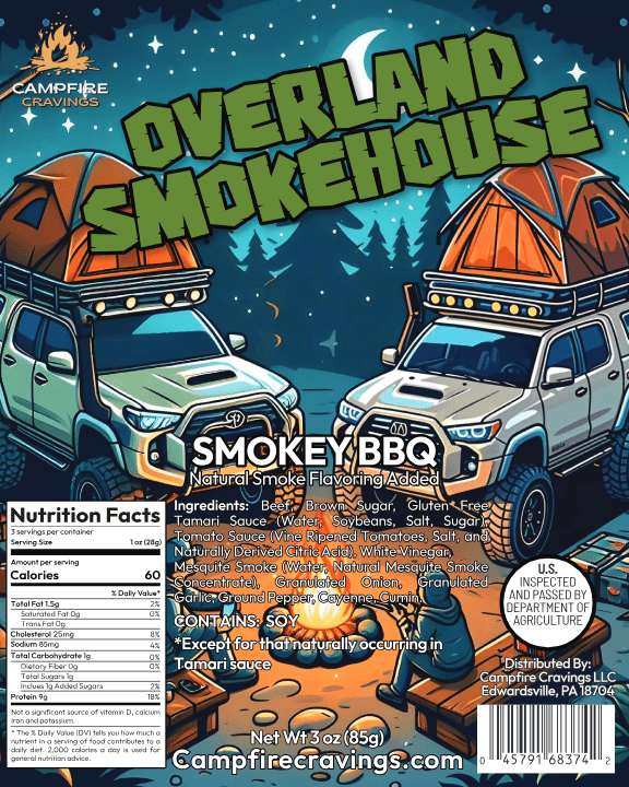 "OVERLAND SMOKEHOUSE" - SMOKEY BBQ BEEF JERKY - Campfire Cravings -