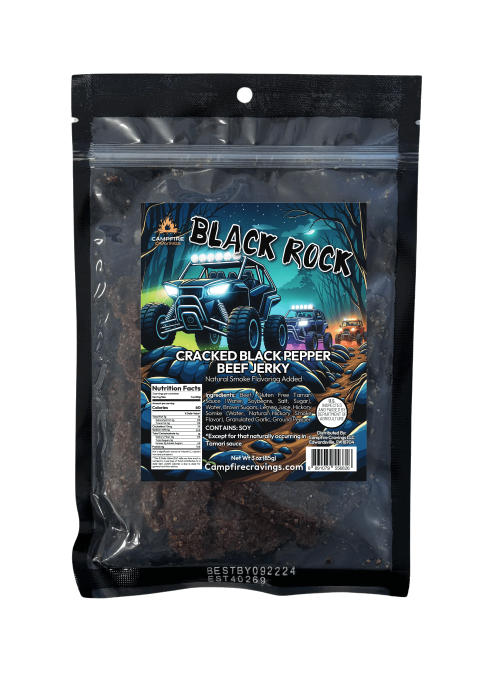 "BLACK ROCK" CRACKED BLACK PEPPER BEEF JERKY - Campfire Cravings - 
