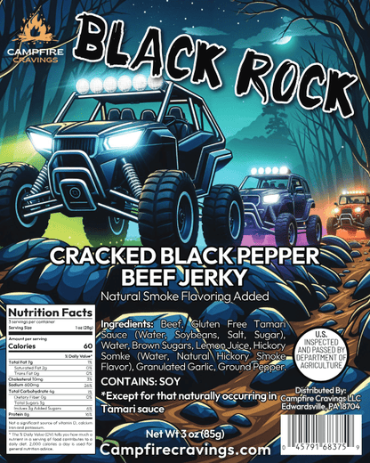 "BLACK ROCK" CRACKED BLACK PEPPER BEEF JERKY - Campfire Cravings - 