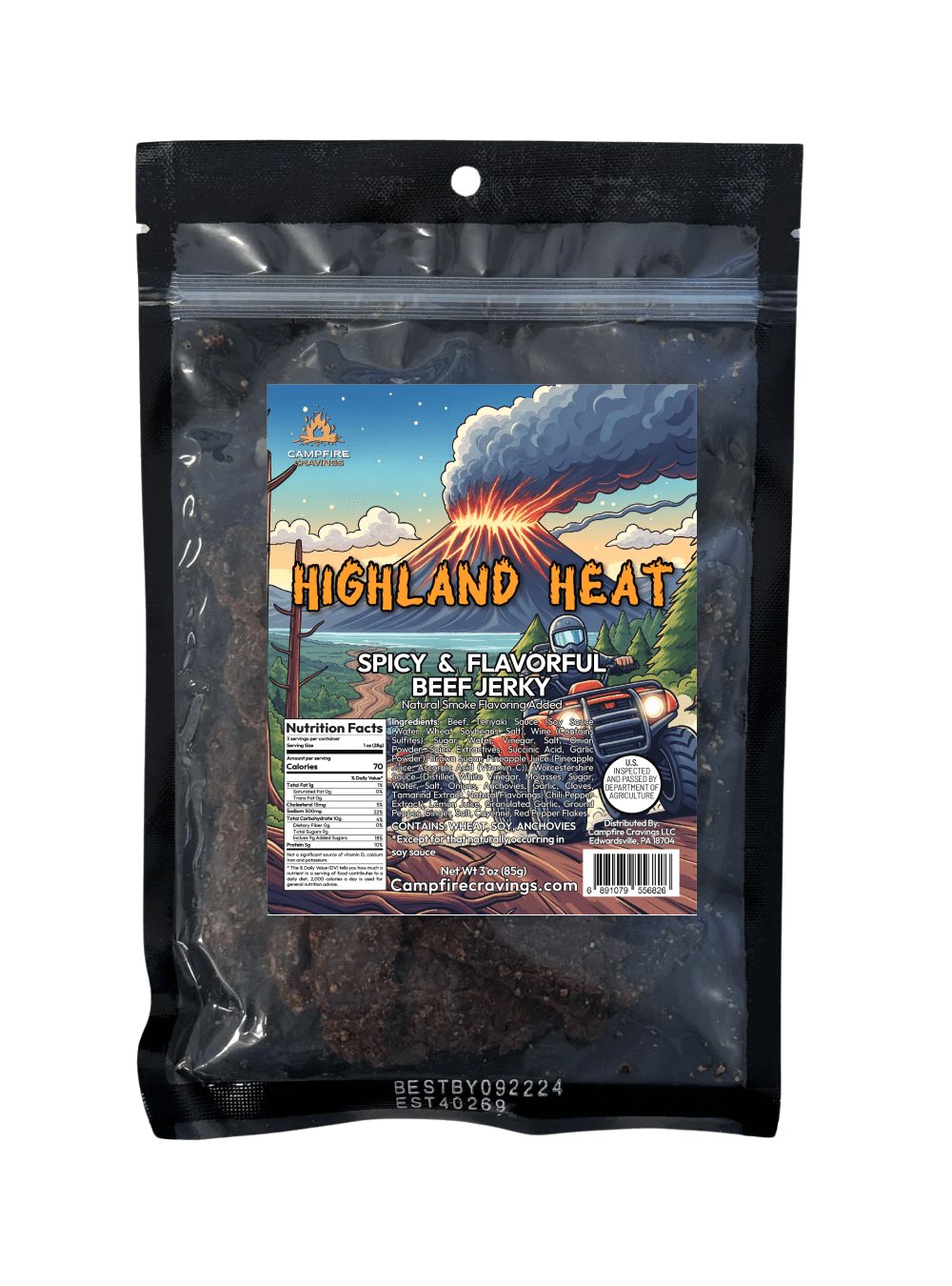 "HIGHLAND HEAT" - SPICY & FLAVORFUL BEEF JERKY - Campfire Cravings - 