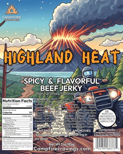 "HIGHLAND HEAT" - SPICY & FLAVORFUL BEEF JERKY - Campfire Cravings - 