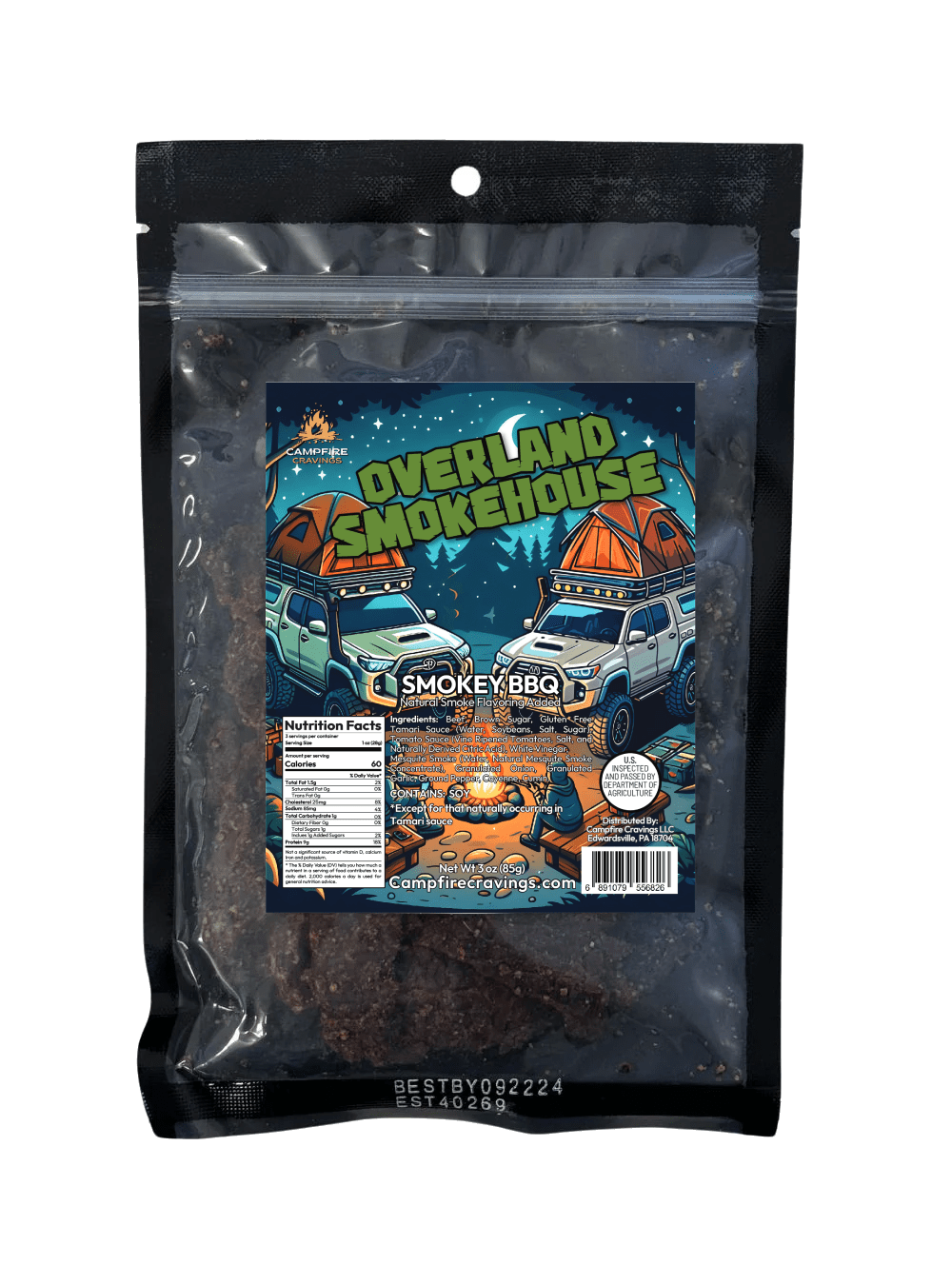"OVERLAND SMOKEHOUSE" - SMOKEY BBQ BEEF JERKY - Campfire Cravings - 